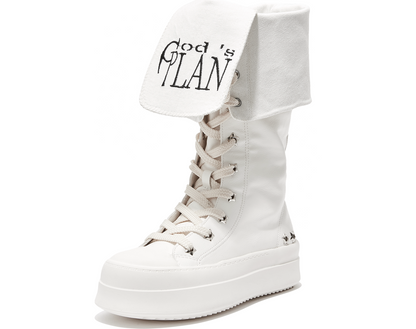 Lace-Up Platform Knee-High Boots