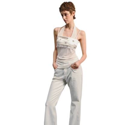 Lenzing Wool Satin Beaded Halter Top