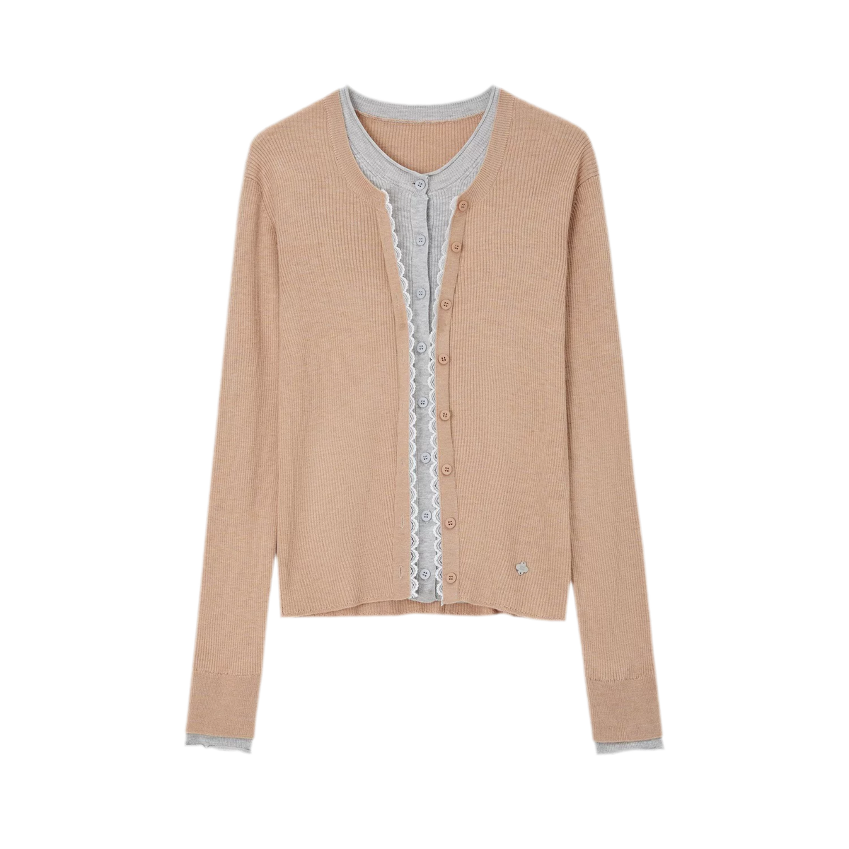 Layered Lace Trim Knit Cardigan