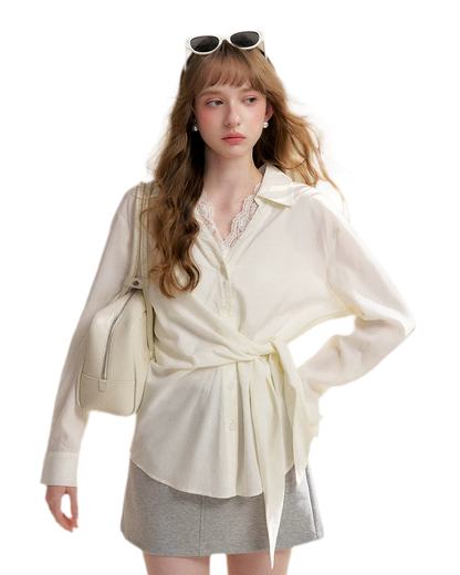 Tencel Lace V-Neck Long Sleeve Shirt