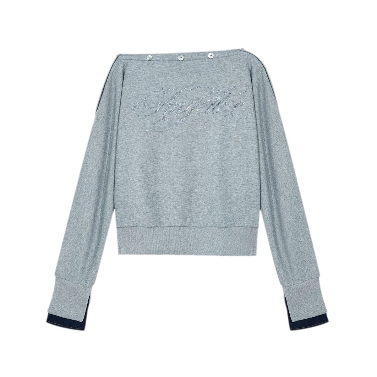 Rhinestone Off-Shoulder Relaxed Sweatshirt