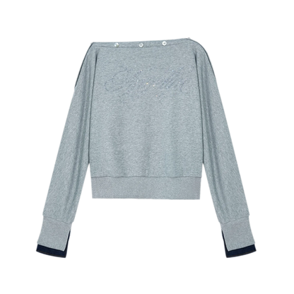 Rhinestone Off-Shoulder Relaxed Sweatshirt