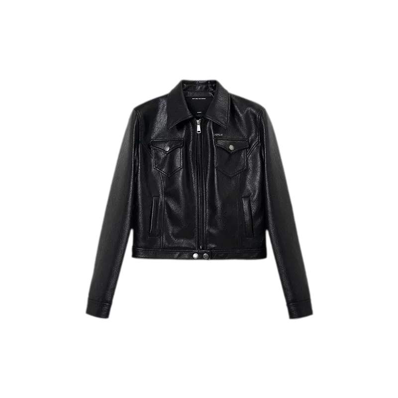 Meteorite Texture Fitted Leather Jacket