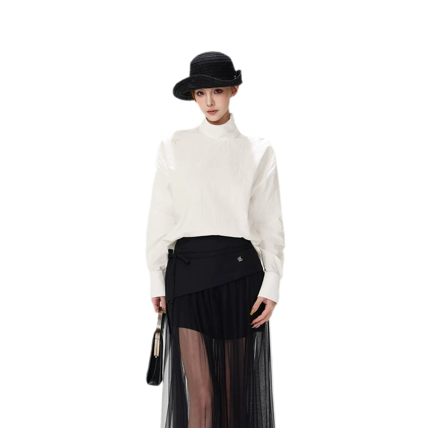 Lyocell Mock-Neck Waist Shirt