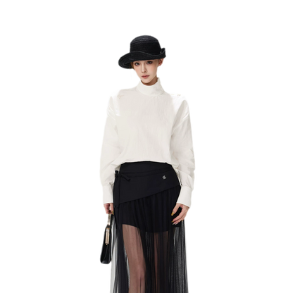 Lyocell Mock-Neck Waist Shirt