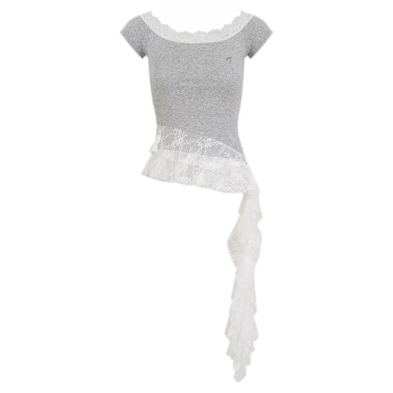 Asymmetric Lace Off-Shoulder T-Shirt