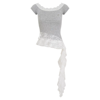 Asymmetric Lace Off-Shoulder T-Shirt