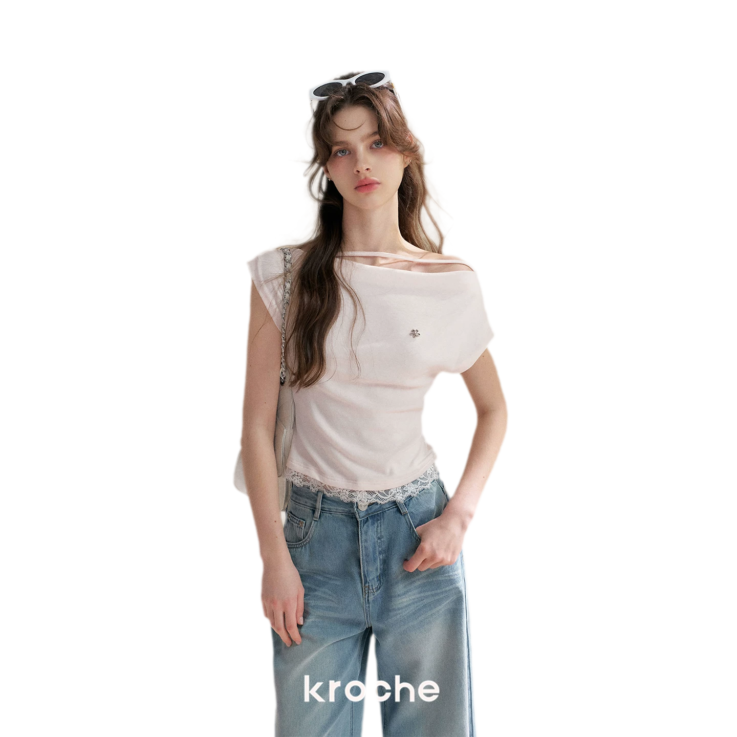 Lace Trim Asymmetric Short Sleeve T-Shirt