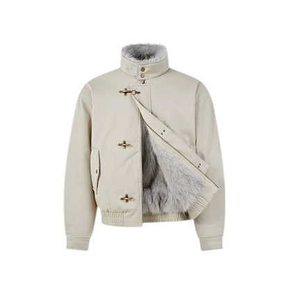 Pearlescent PU Fur-Lined Harrington Jacket