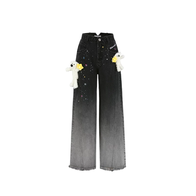 Unisex Glow Star Bear Wide-leg Casual Denim Pants