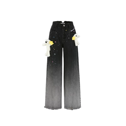 Unisex Glow Star Bear Wide-leg Casual Denim Pants