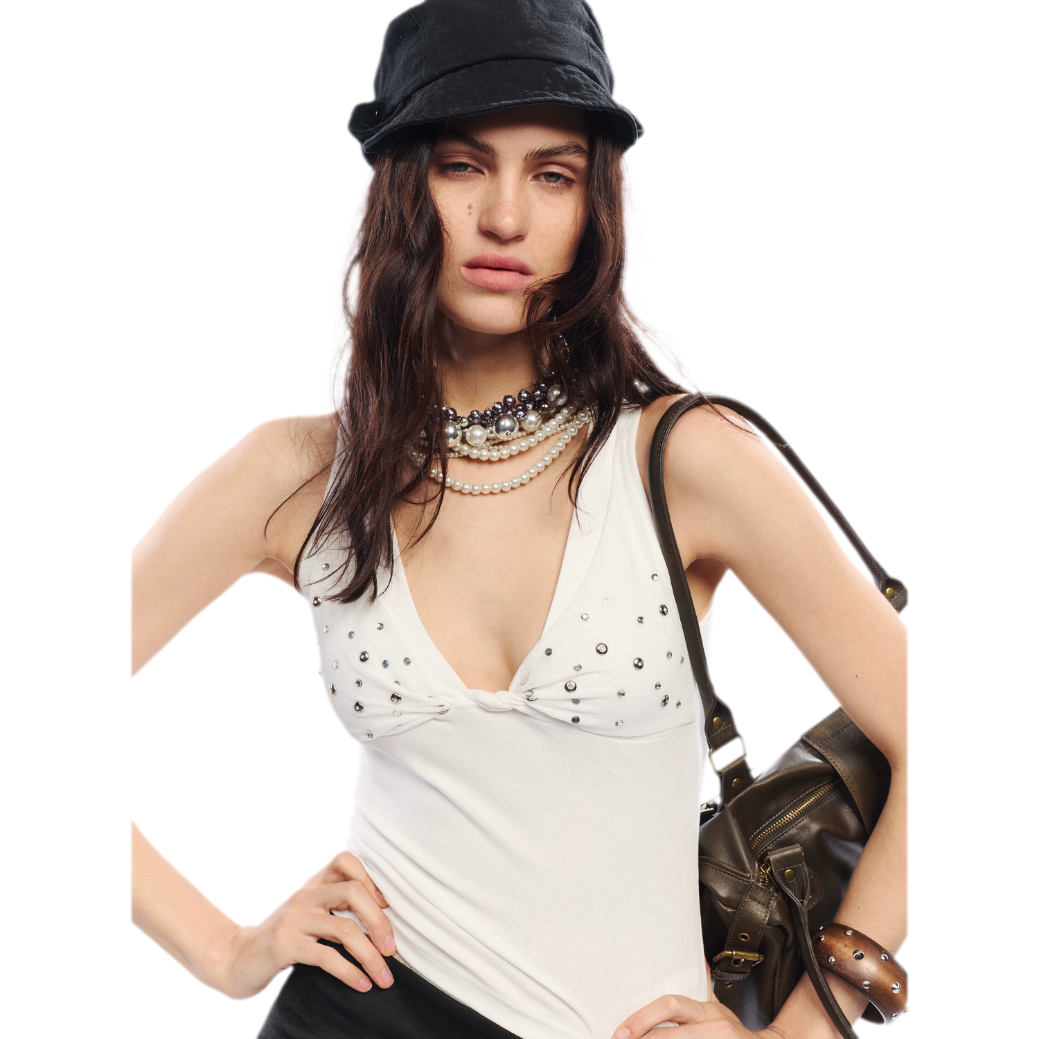 Leopard Print Rhinestone V-neck Camisole
