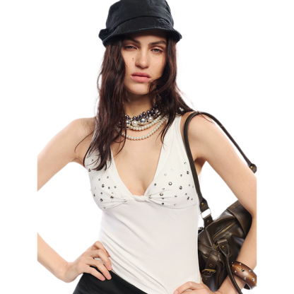 Leopard Print Rhinestone V-neck Camisole