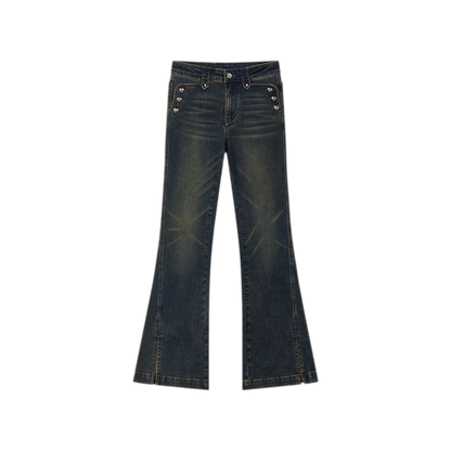 Washed Slit Flare Jeans