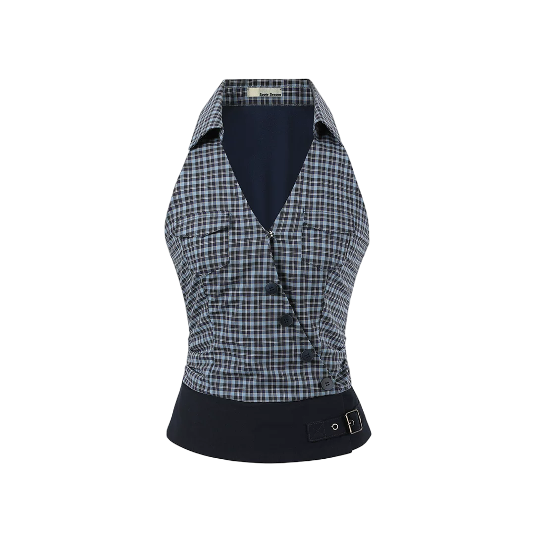 Navy Blue Plaid Two-Piece Set