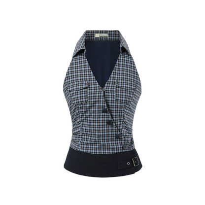 Navy Blue Plaid Two-Piece Set