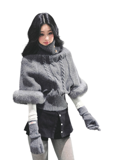 モヘアケーブル編みタートルネックセーター