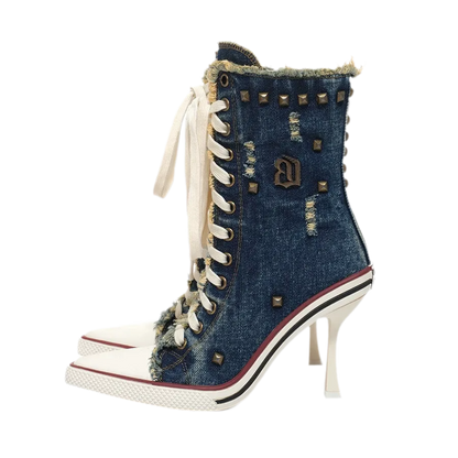 Distressed Studded Canvas Heels