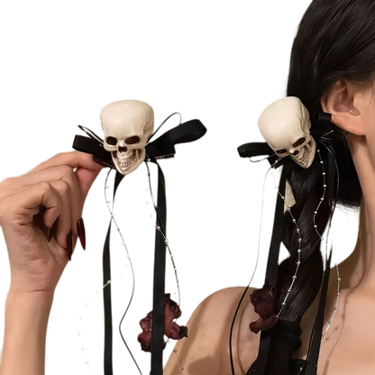 Gothic Skull Ribbon Hair Clips