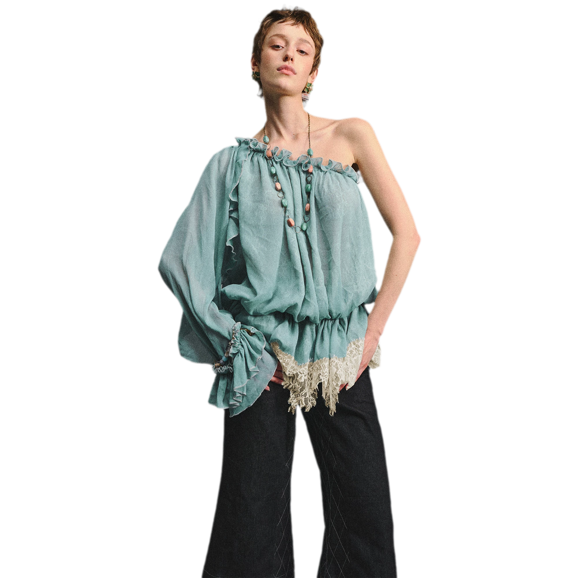 One-Shoulder Chiffon Blouse