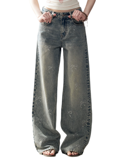 Rhinestone Wide-Leg Jeans