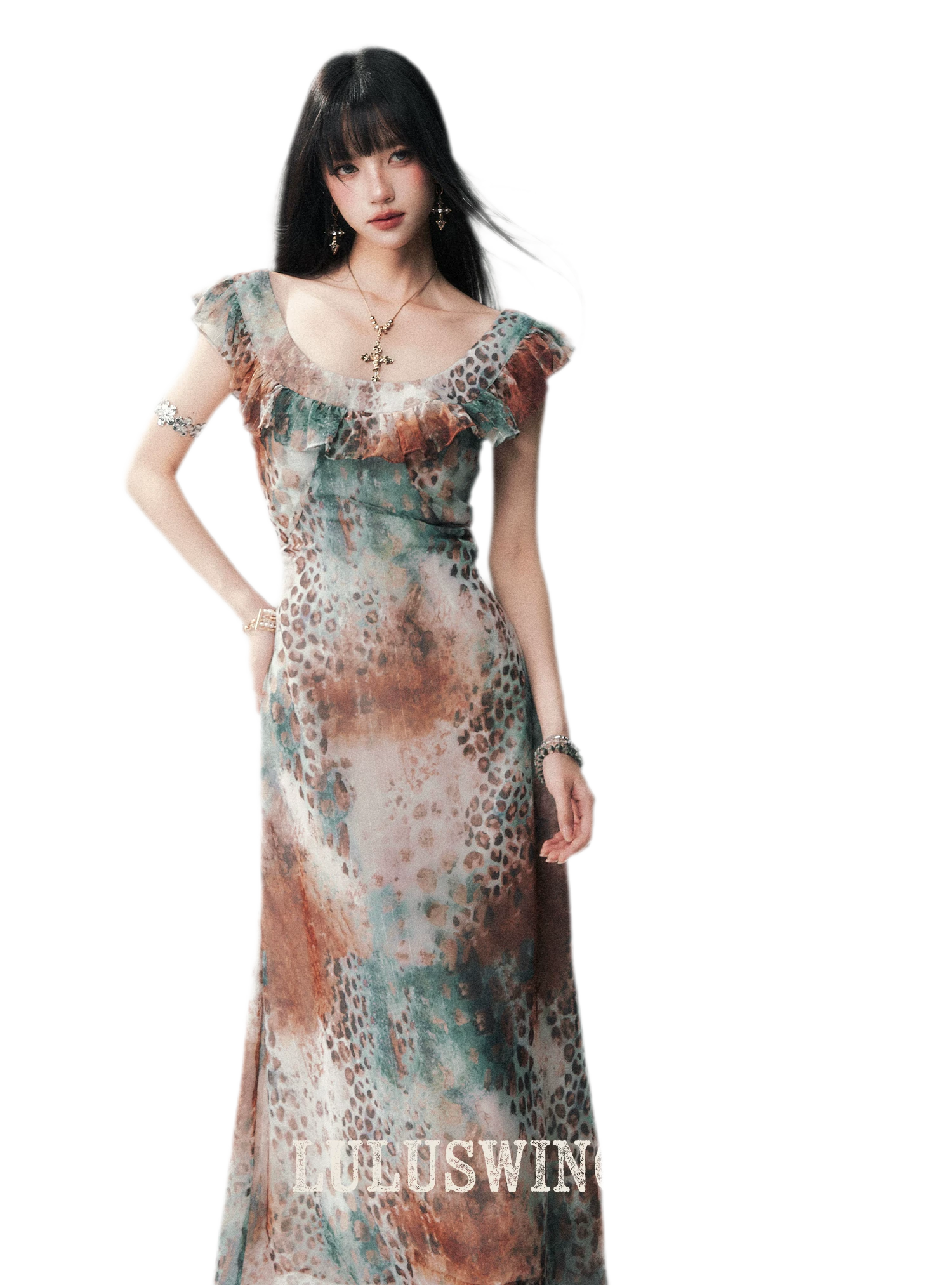 Sea Salt Leopard Chiffon Dress
