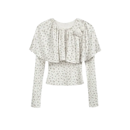 Floral Ruffle Cape Top