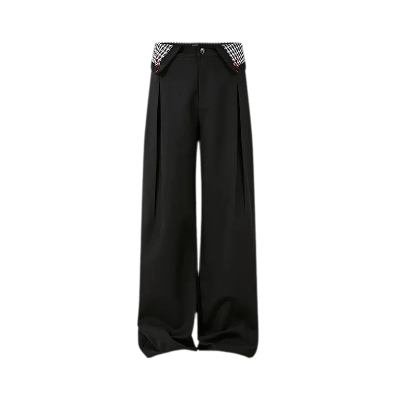 Pleated Houndstooth Wide-Leg Trousers