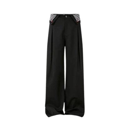 Pleated Houndstooth Wide-Leg Trousers