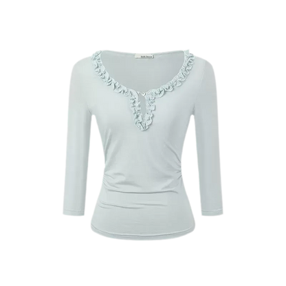 Ruffled Neck Stretch Tee