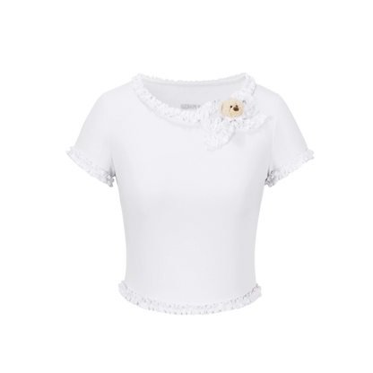 Ruffled Bow Short Sleeve T-Shirt