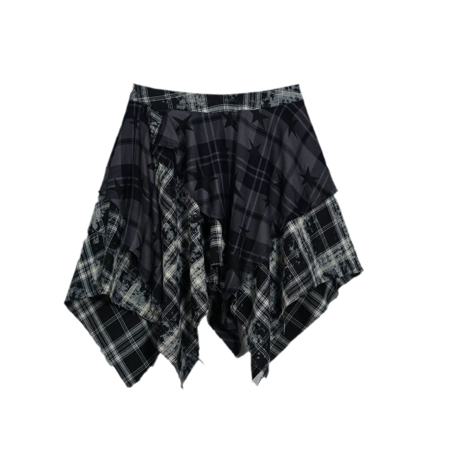 Star Plaid Raw-Edge Skirt