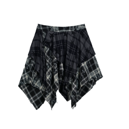 Star Plaid Raw-Edge Skirt