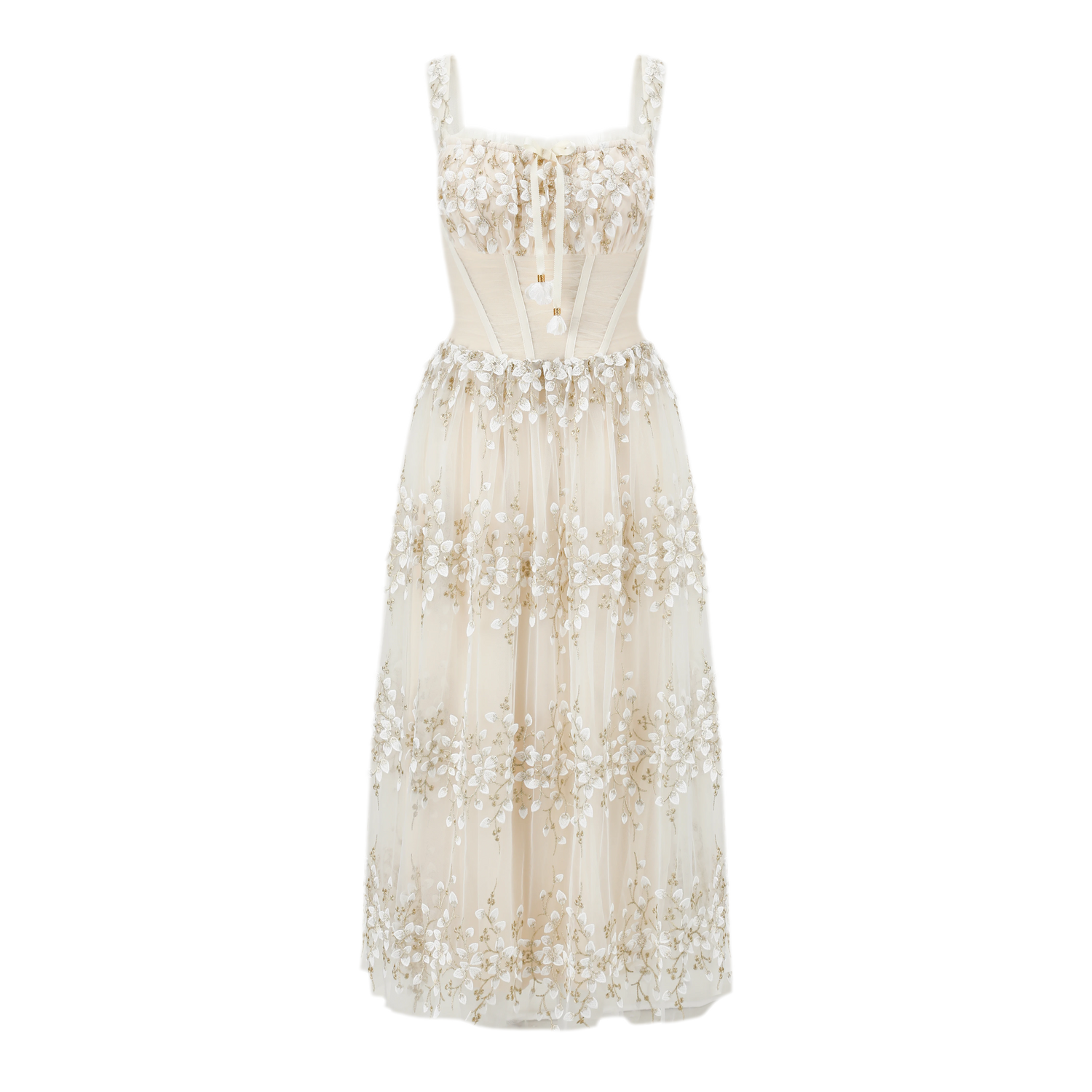 Embroidered Boned Waist Maxi Dress