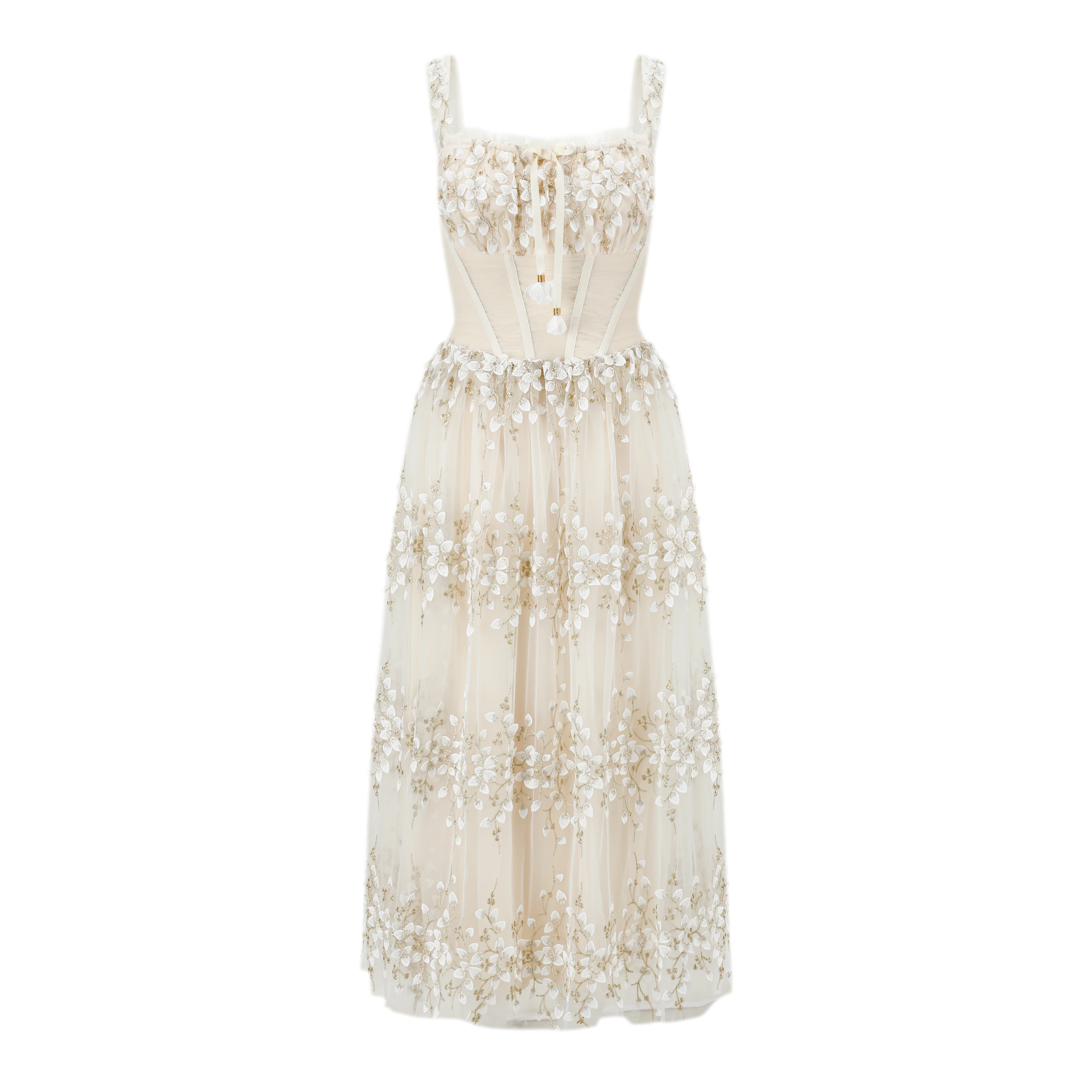 Embroidered Boned Waist Maxi Dress