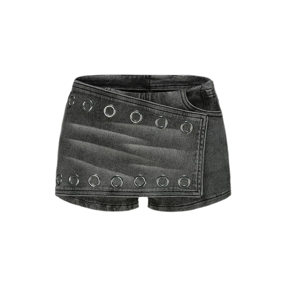 Washed Denim Curved Shorts