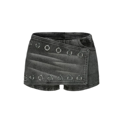 Washed Denim Curved Shorts