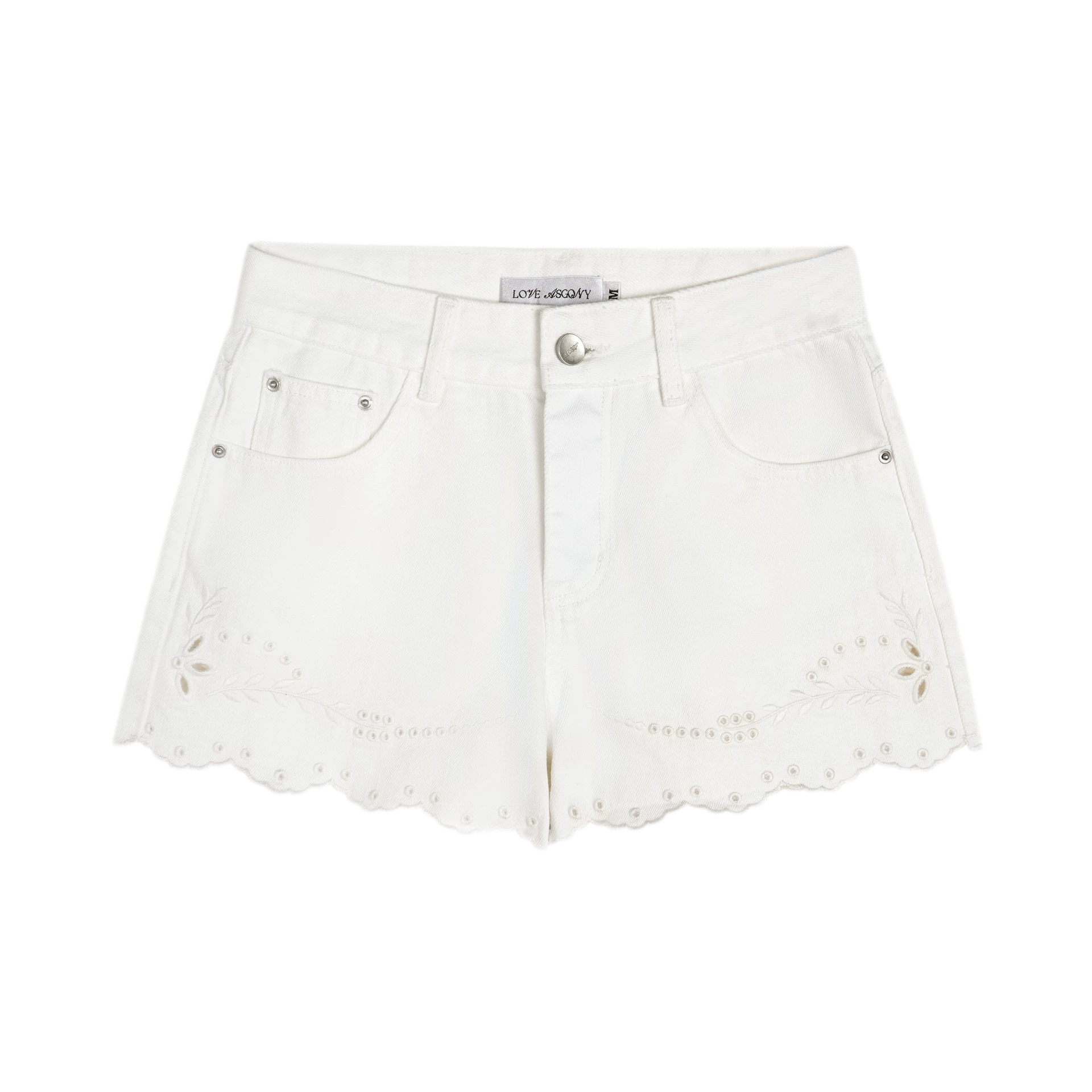 Eyelet Embroidered Denim Shorts