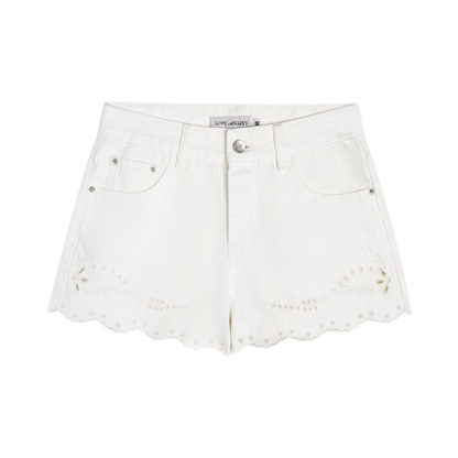 Eyelet Embroidered Denim Shorts