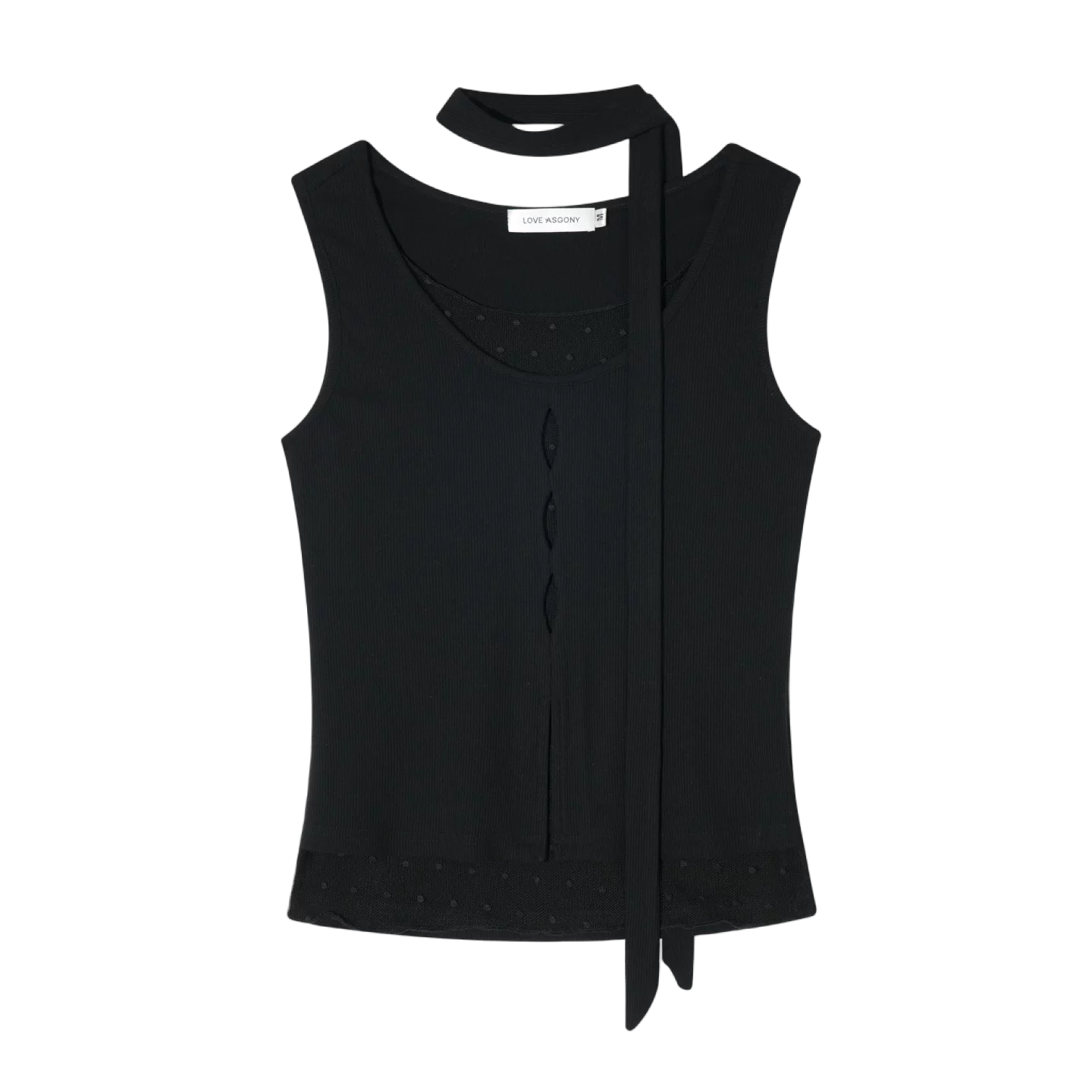 Ribbed Elastic Dot Mesh Sleeveless Top