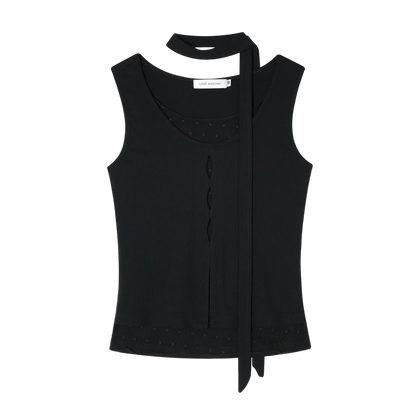 Ribbed Elastic Dot Mesh Sleeveless Top