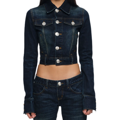 Embroidered Cropped Denim Jacket