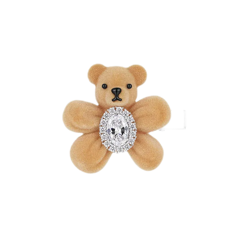 Pinza para el cabello con oso flocado y piedras preciosas
