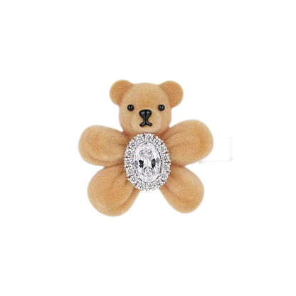 Pinza para el cabello con oso flocado y piedras preciosas