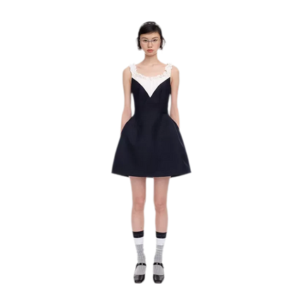 Ruffled Contrast Mini Dress
