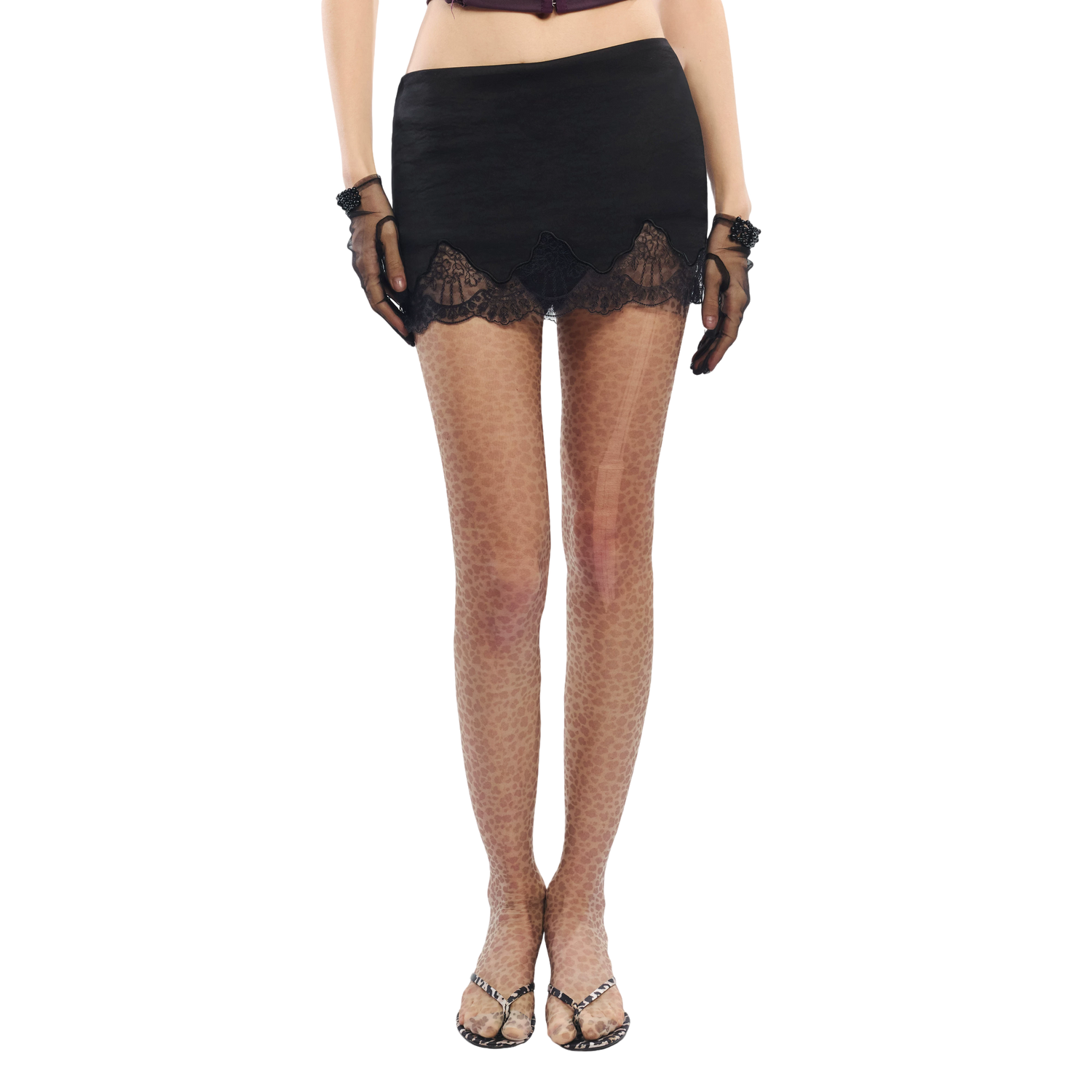 Lace Panel Embroidered Cut-Out Mini Skirt