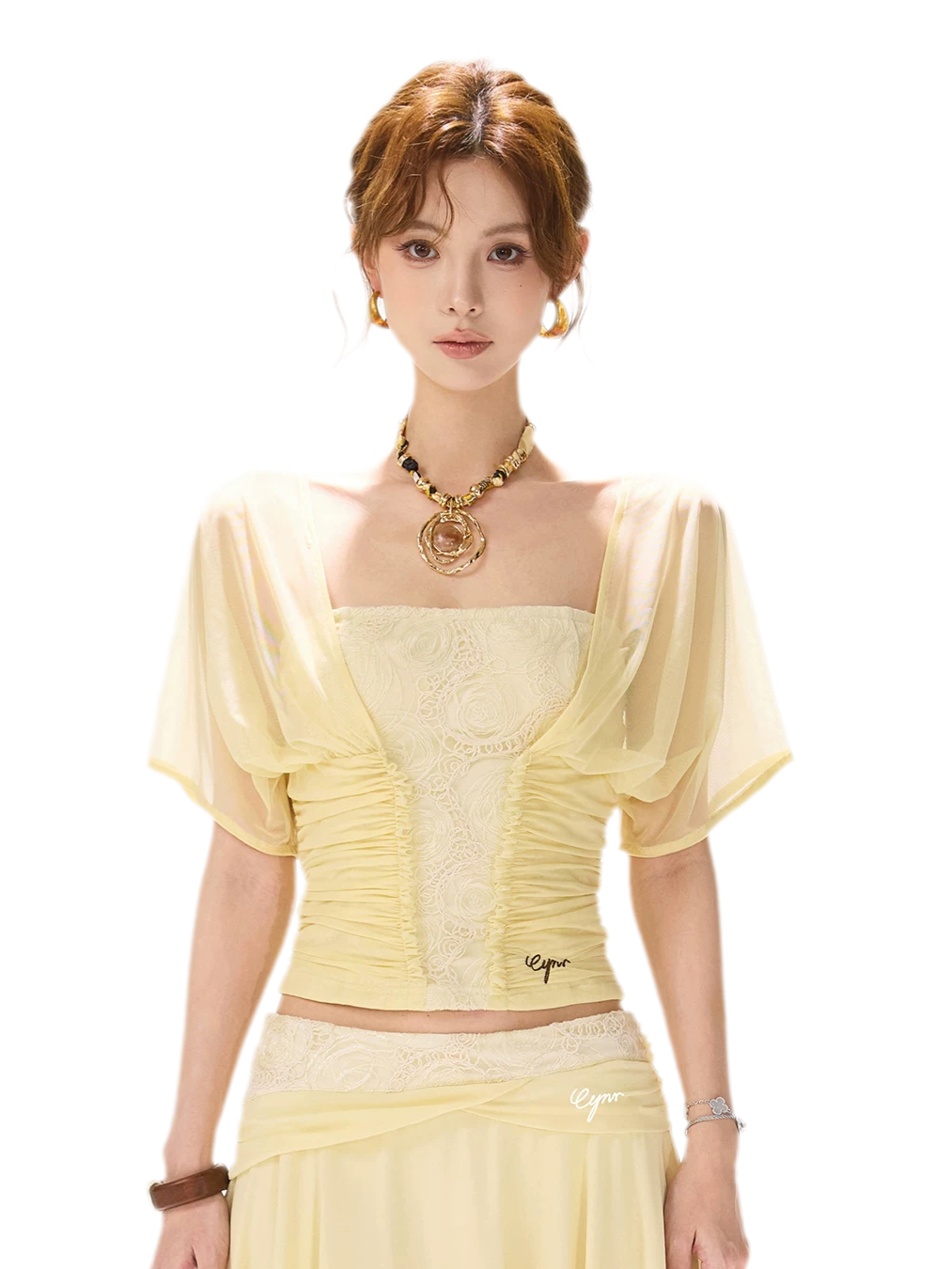 Faux Layered Lace Bustier Top