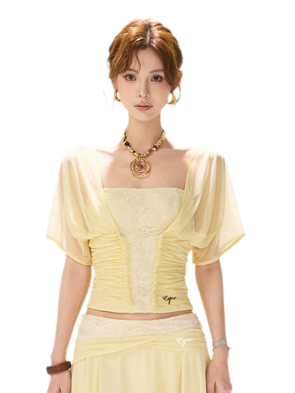 Faux Layered Lace Bustier Top