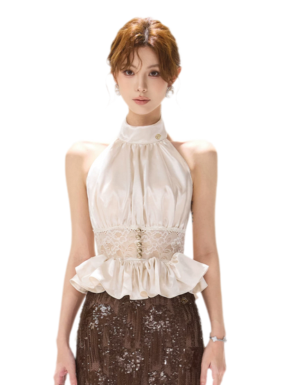 Satin Lace Halter Top