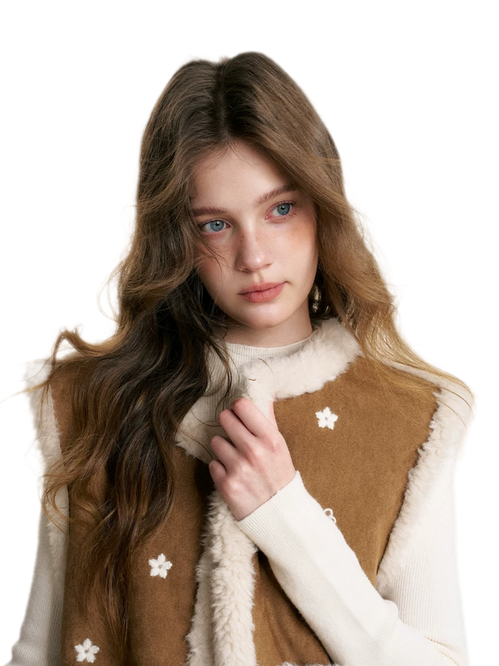 Shearling Floral Embroidered Vest